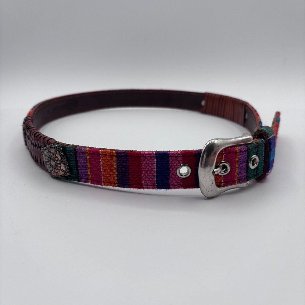 Vintage 90s Fossil Belt‎ Womens M Multicolor Woven Leather Concho Boho Western